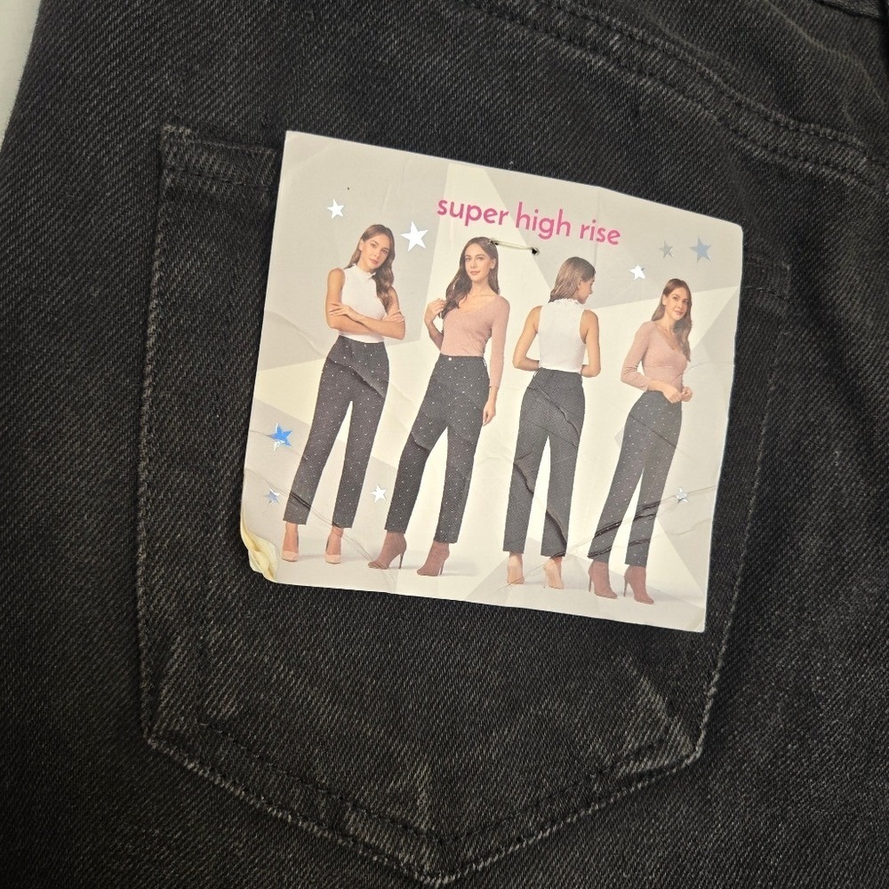Simple Society Black Rhinestone Straight Denim Jeans Size 9/29 Glam Y2K Party - Picture 11 of 12